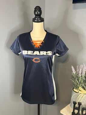 NFL Navy and Orange Lace-Up V-Neck Women's Team Top